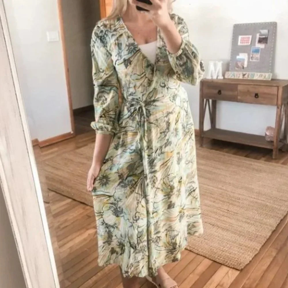 DVF Diane Von Furstenburg Tropical Resortwear Pastel Floral Wrap Maxi Dress XS - Picture 2 of 7